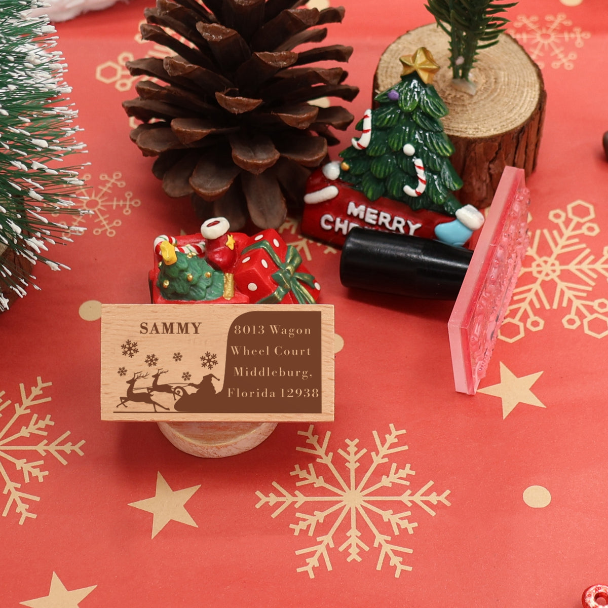 Custom Gift-Bearing Santa Claus Rectangle Rubber Stamp1