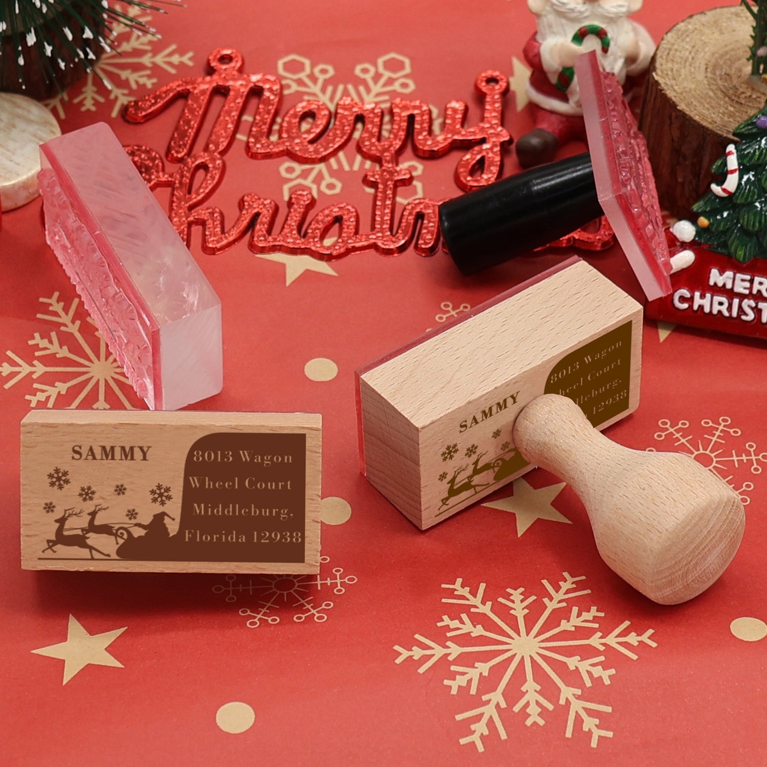 Custom Gift-Bearing Santa Claus Rectangle Rubber Stamp3