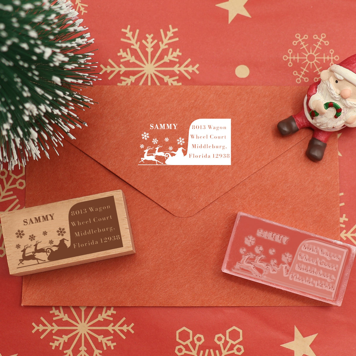 Custom Gift-Bearing Santa Claus Rectangle Rubber Stamp