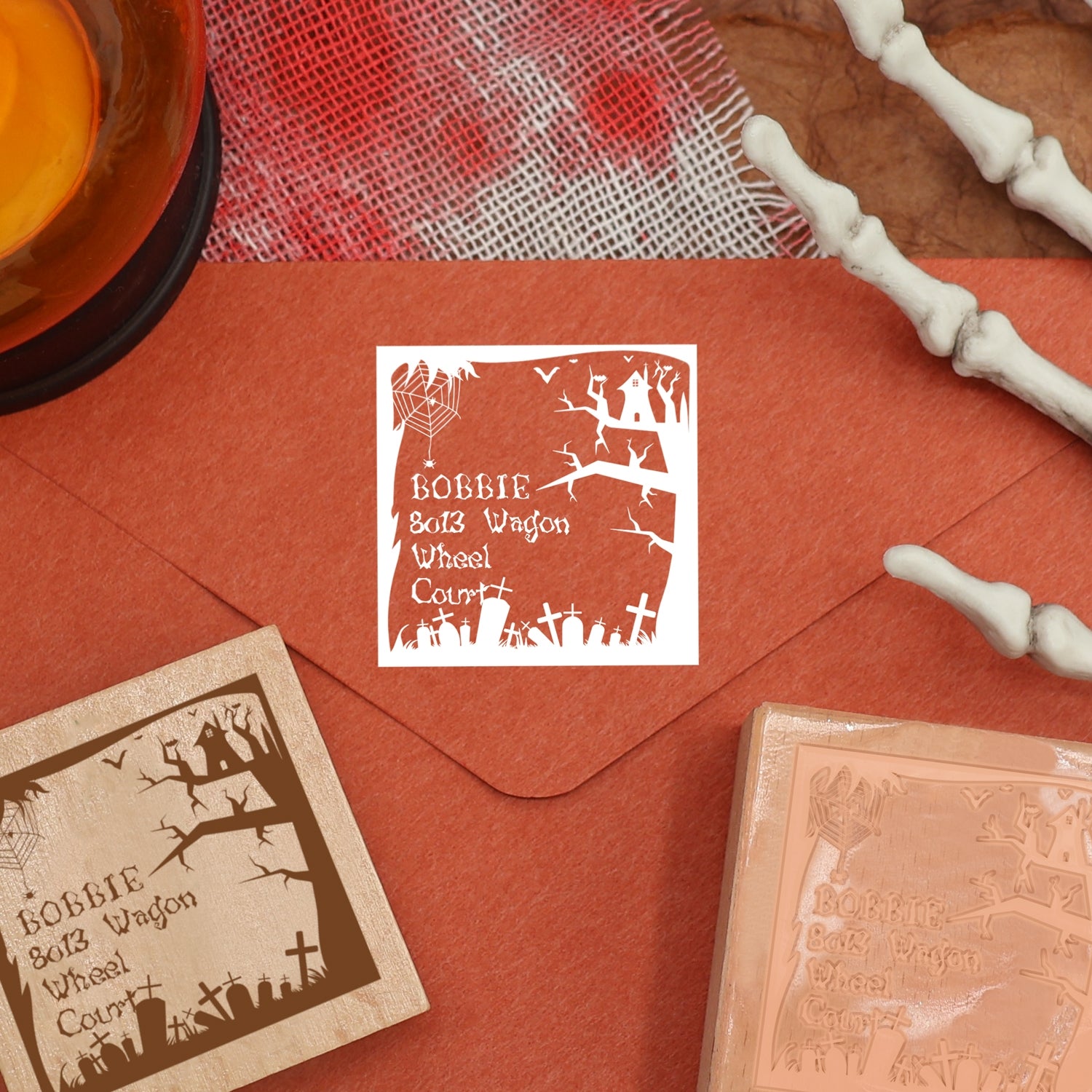 Custom Graveyard Halloween Address Rubber Stamp
