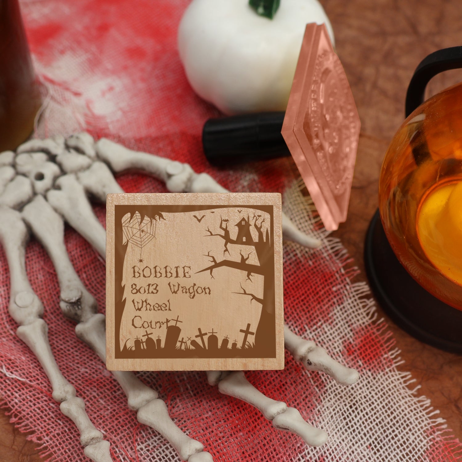 Custom Graveyard Halloween Address Rubber Stamp1