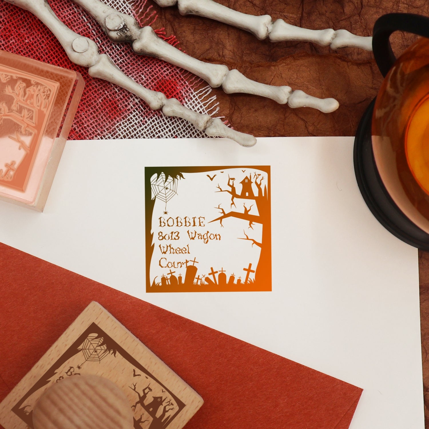 Custom Graveyard Halloween Address Rubber Stamp2