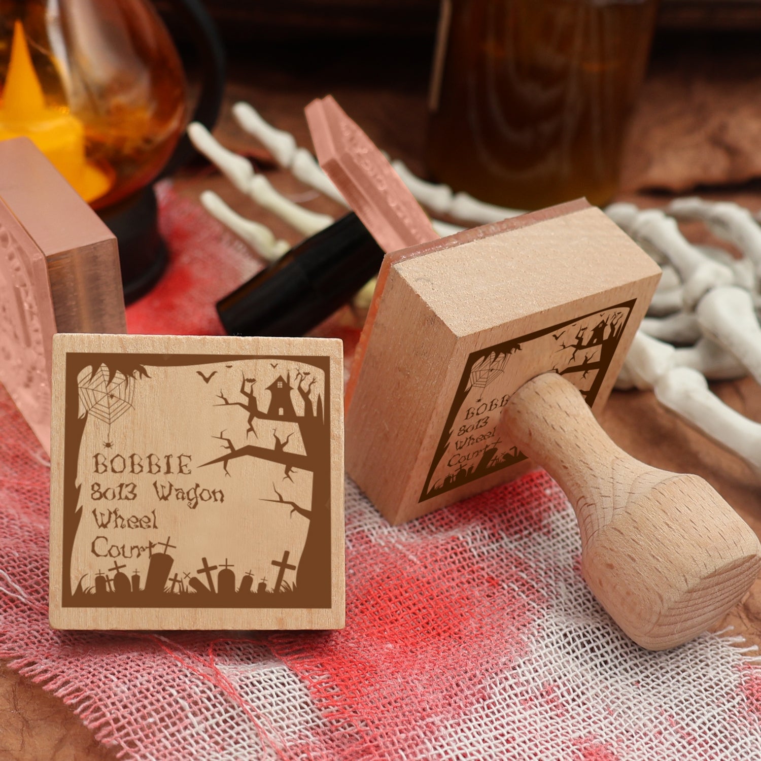 Custom Graveyard Halloween Address Rubber Stamp3