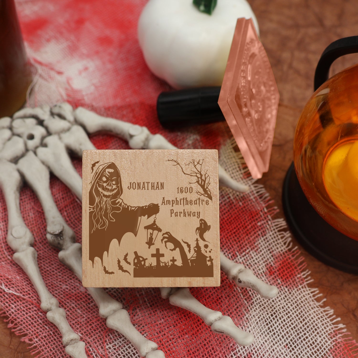 Custom Grim Reaper Halloween Address Rubber Stamp1
