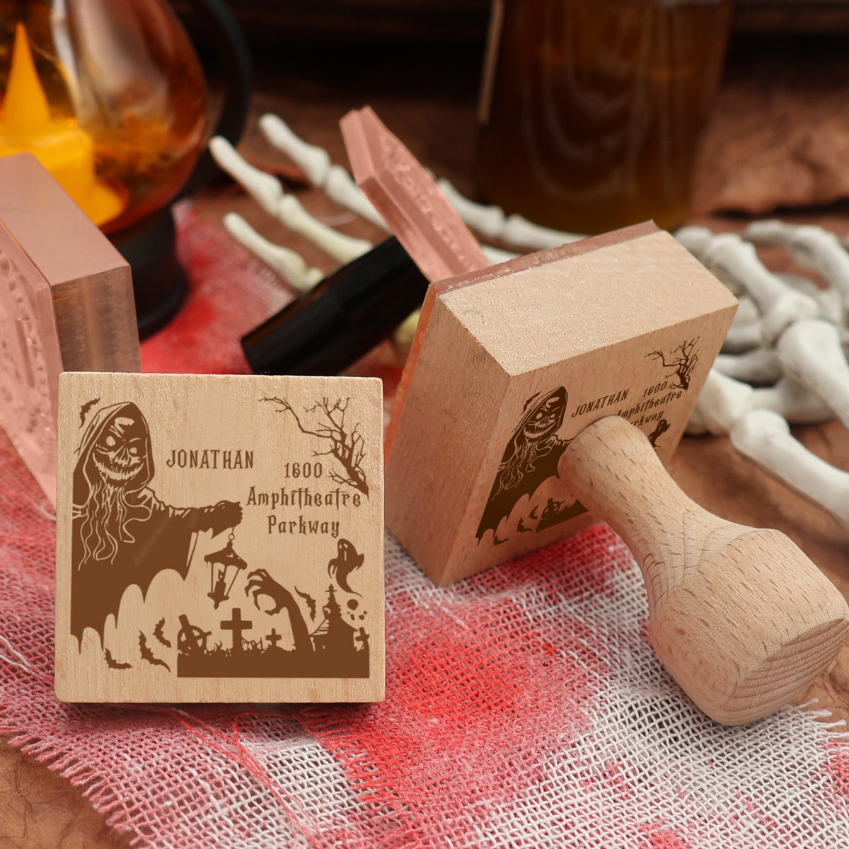 Custom Grim Reaper Halloween Address Rubber Stamp3