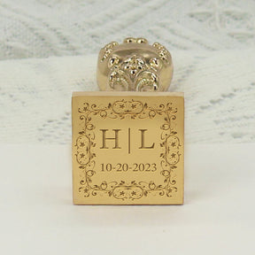 Custom H&L's Wedding Date Square Vine Border Wax Seal Stamp 3