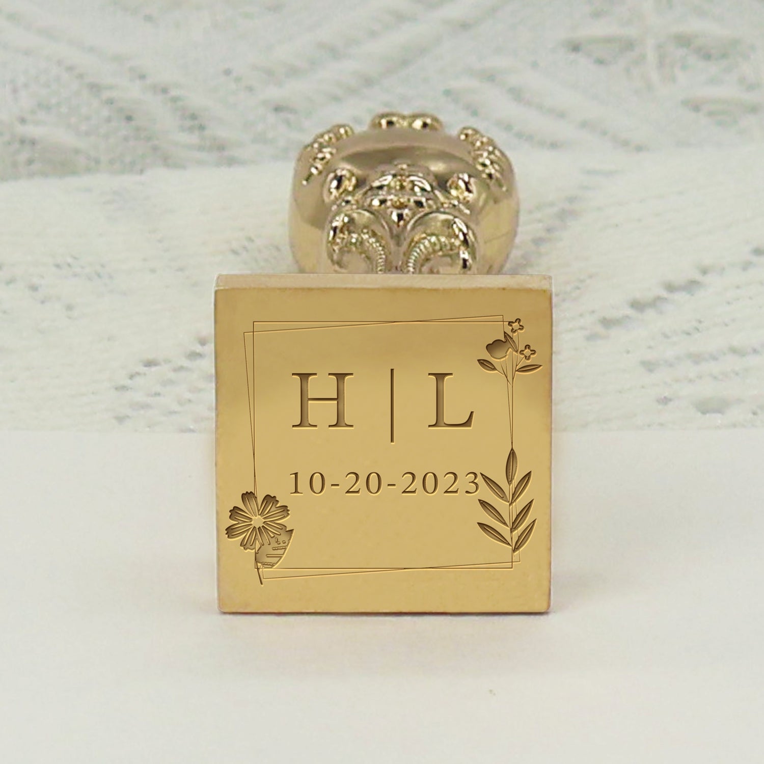Custom Square Wedding Wax Seal Stamp - Style 12 - Stamprints2
