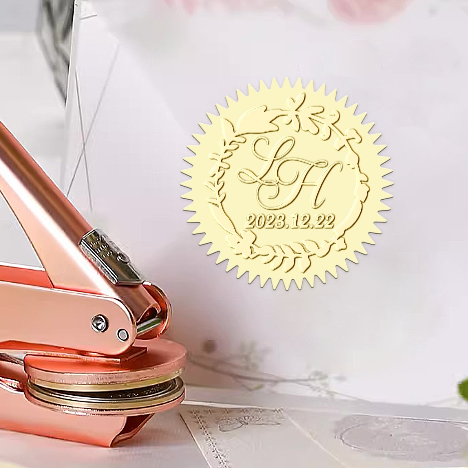 Custom Handwritten Initials and Date Monogram Wedding Embosser 1-291