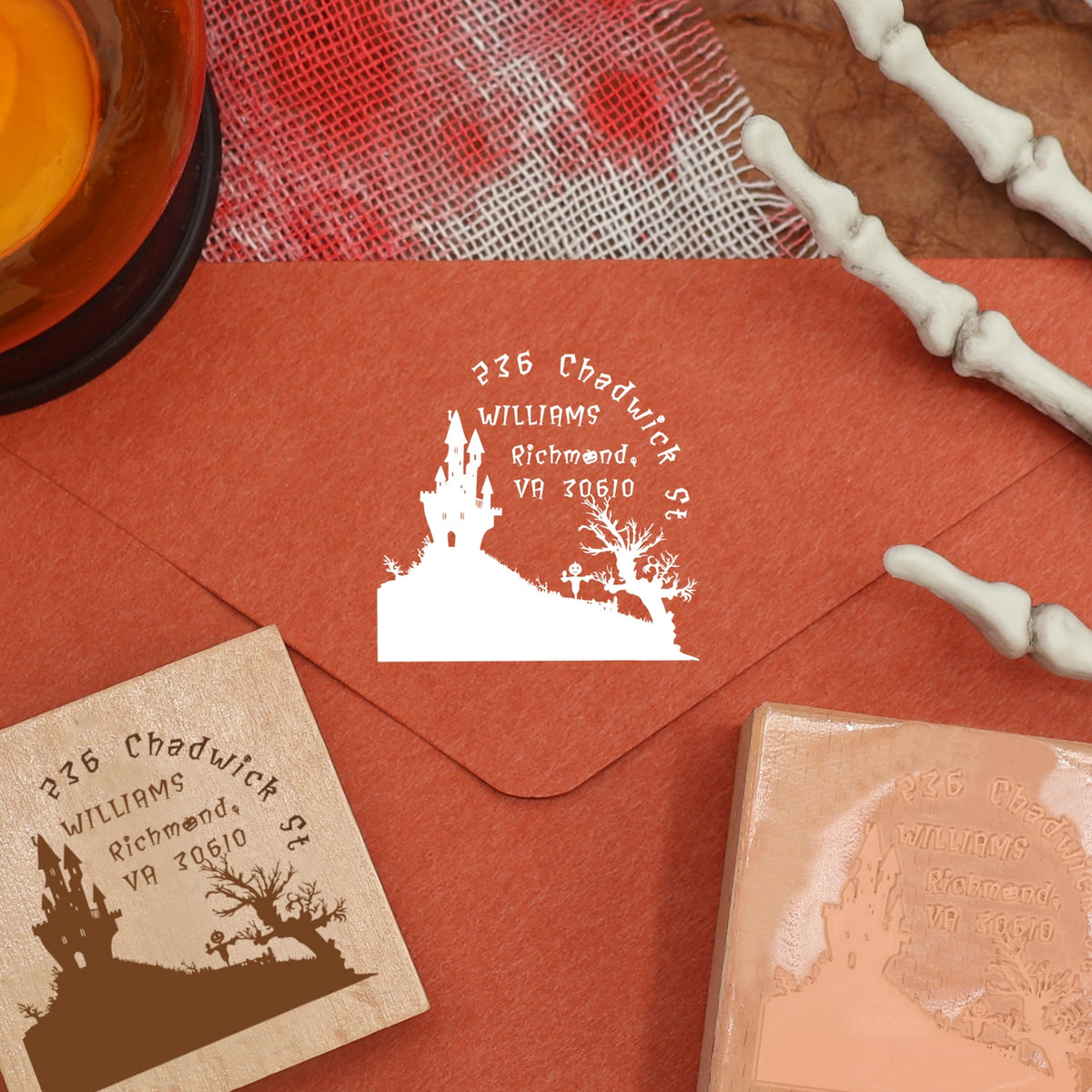 Custom Haunted Castle Halloween Address Rubber Stamp