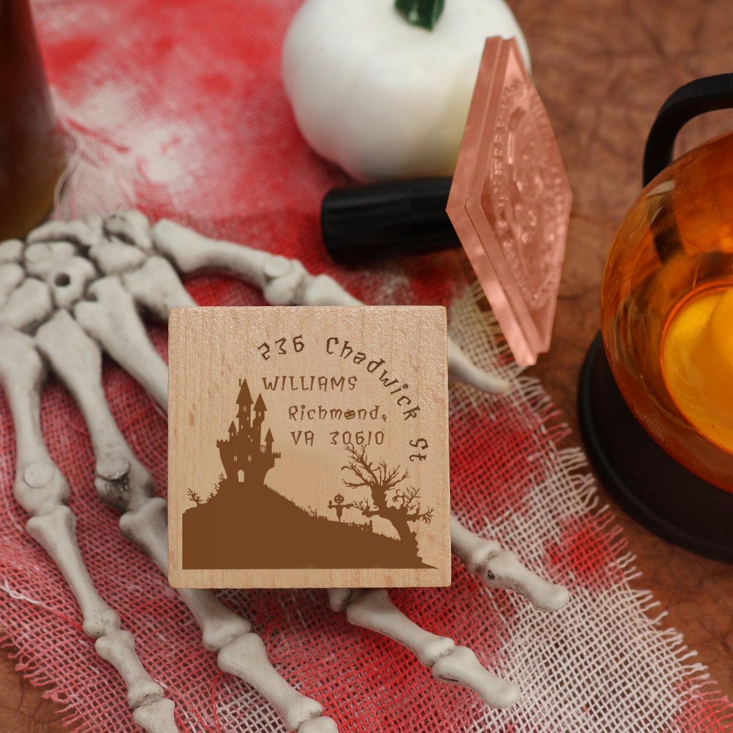 Custom Haunted Castle Halloween Address Rubber Stamp1