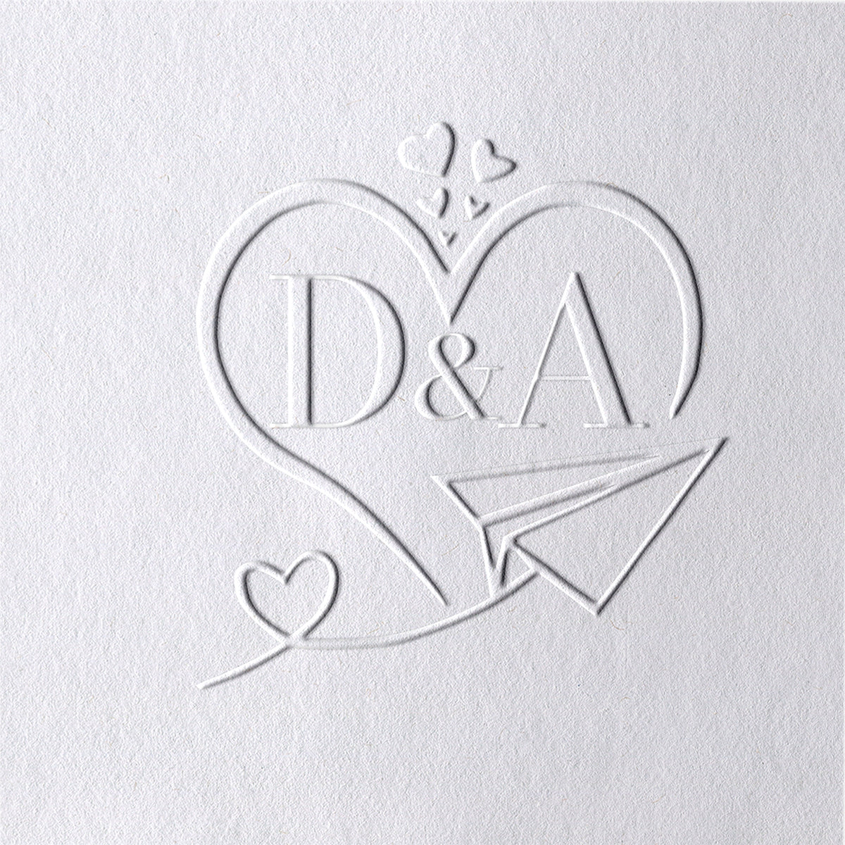 Custom Heart and Paper Plane Initials Wedding Monogram Embosser 20