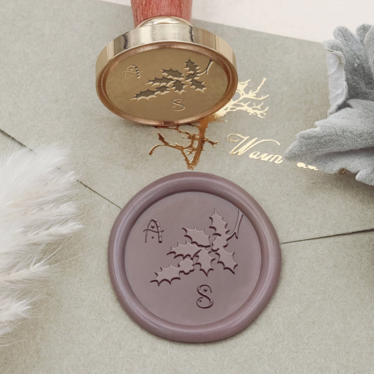 Custom Holy Leaves Christmas Name Wax Seal Stamp