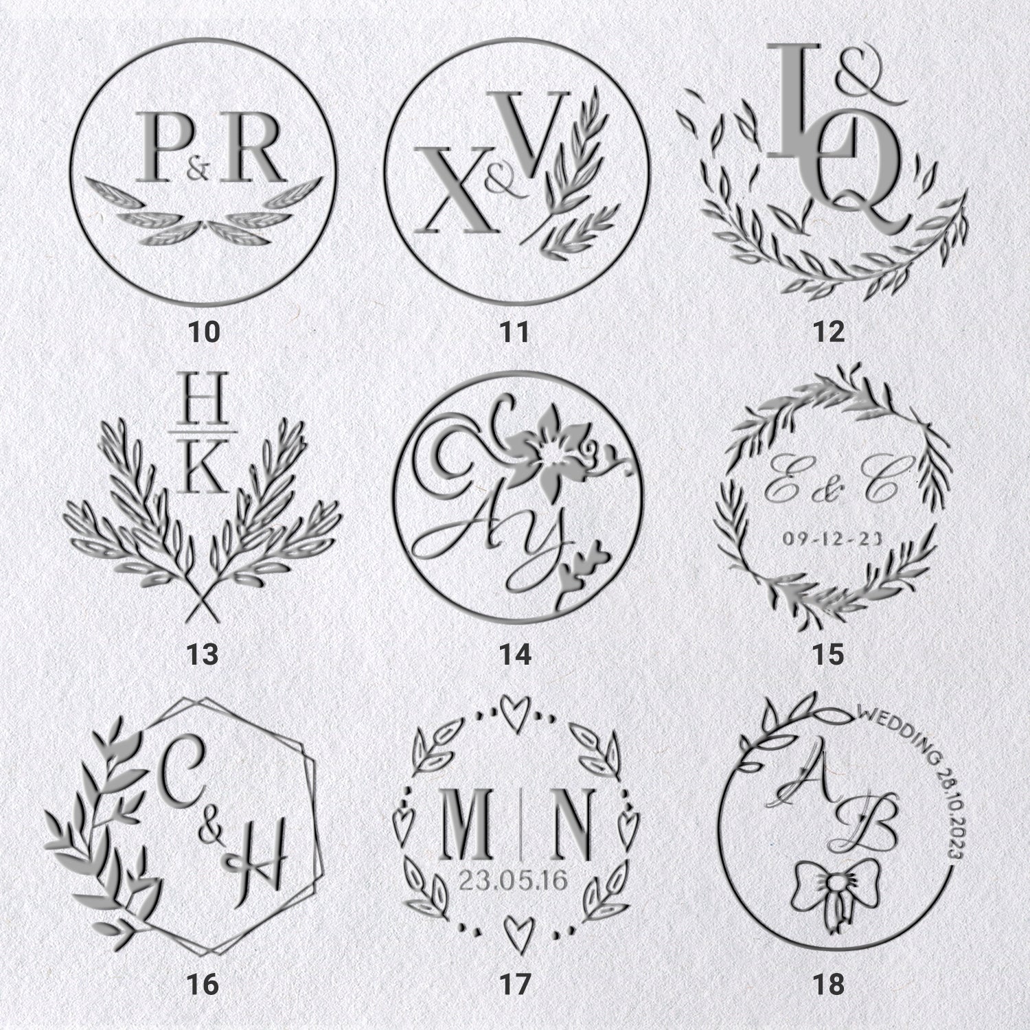 Custom Initials Wedding Monogram Embossers (36 Designs) 10-18
