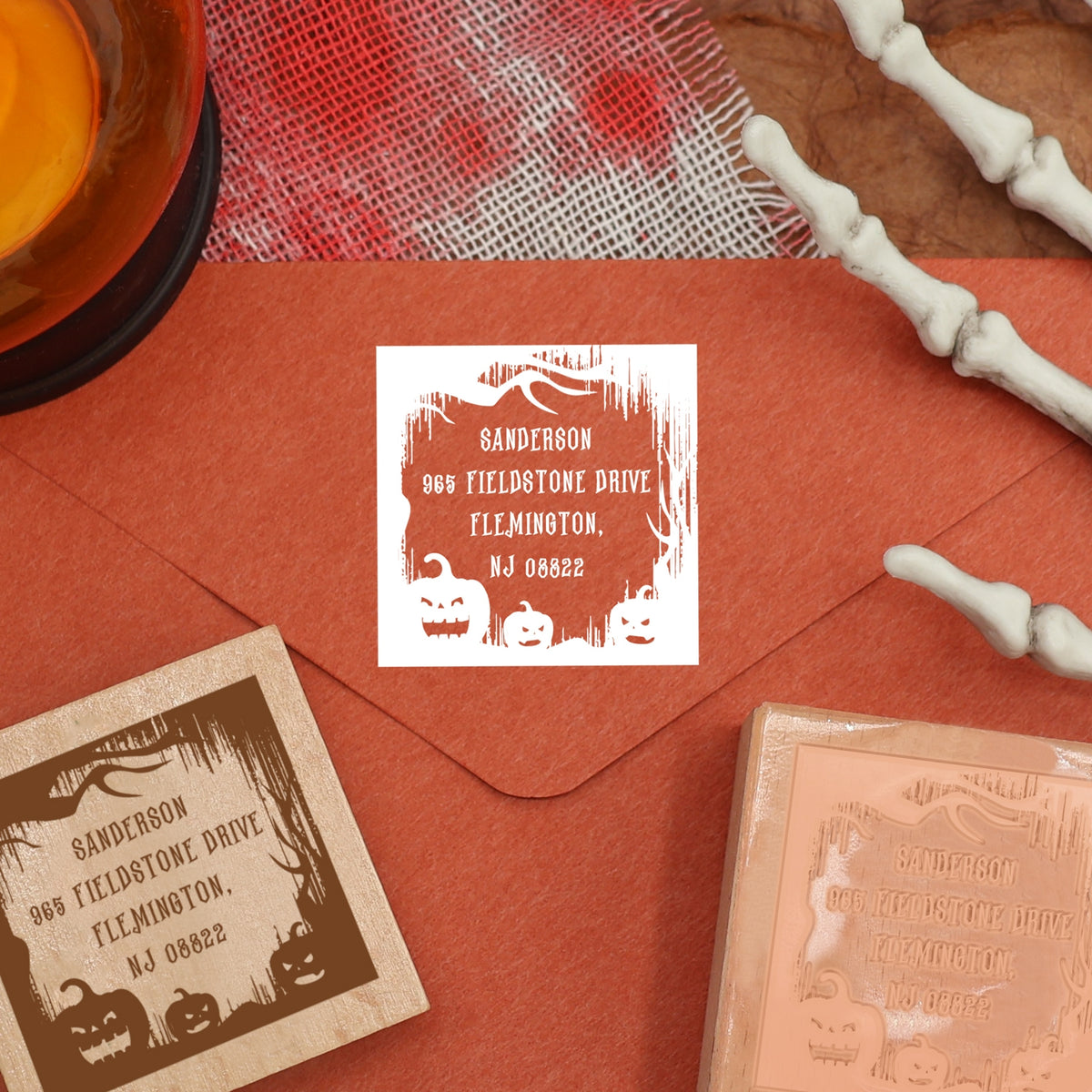 Custom Jack-o'-Lantern Halloween Address Rubber Stamp