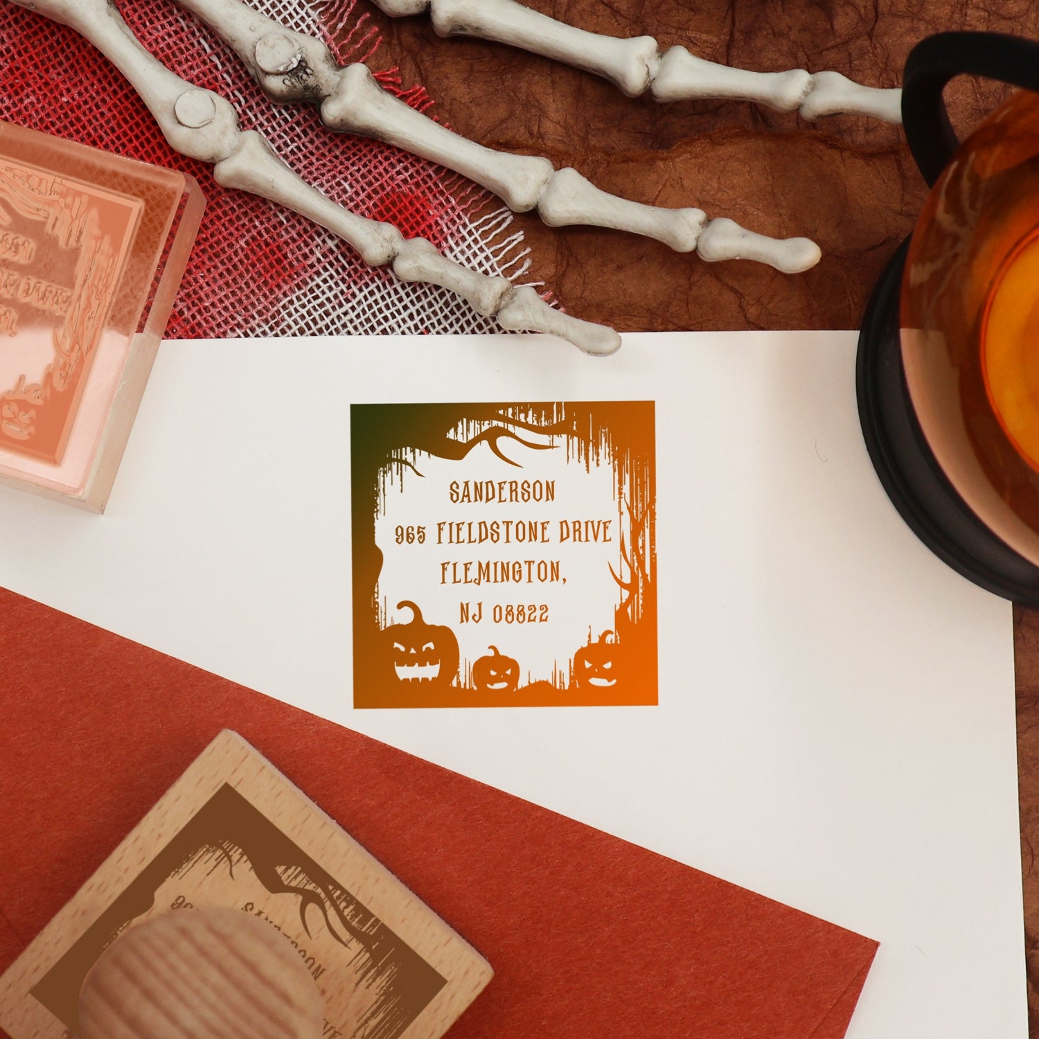 Custom Jack-o'-Lantern Halloween Address Rubber Stamp2