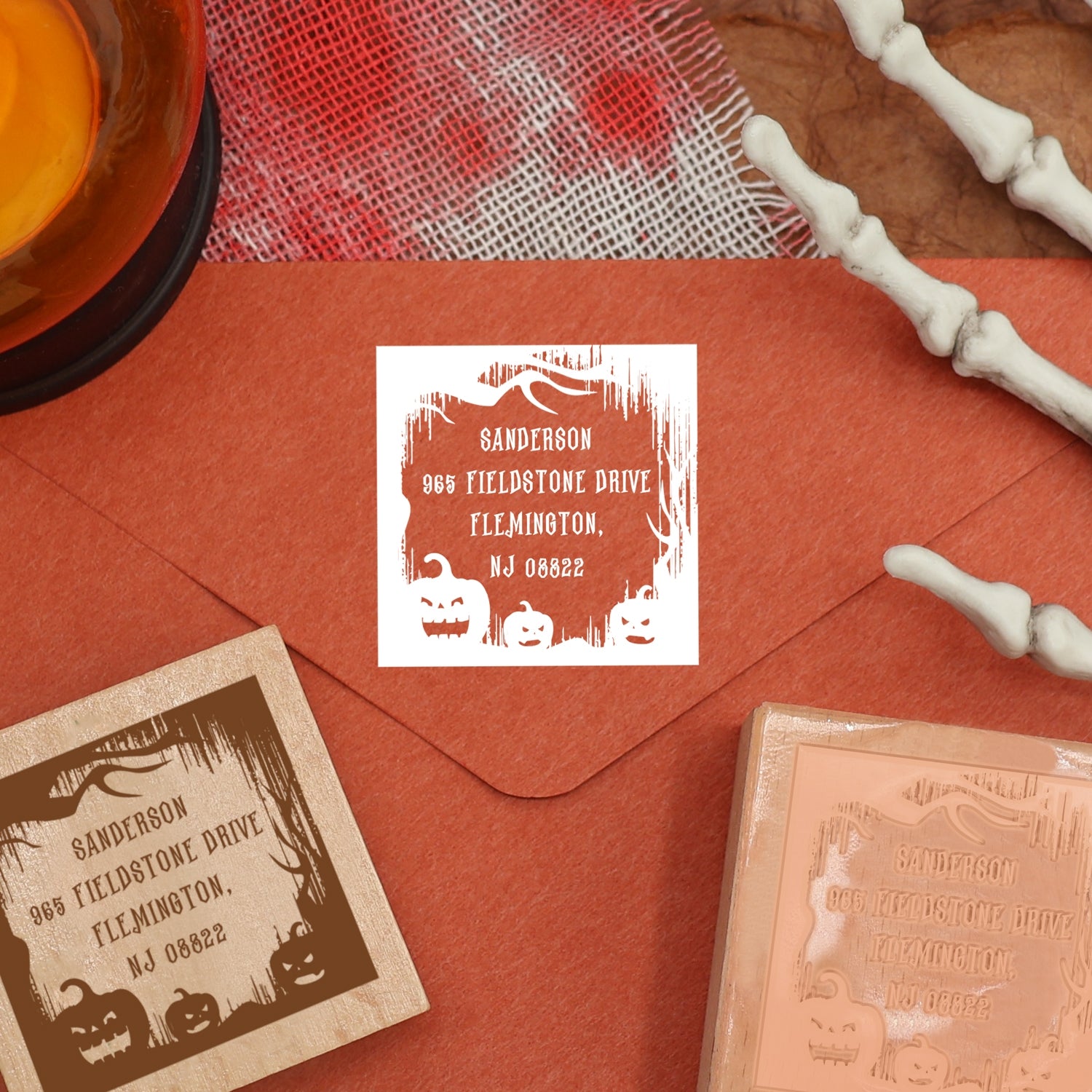 Custom Jack-o'-Lantern Halloween Address Rubber Stamp