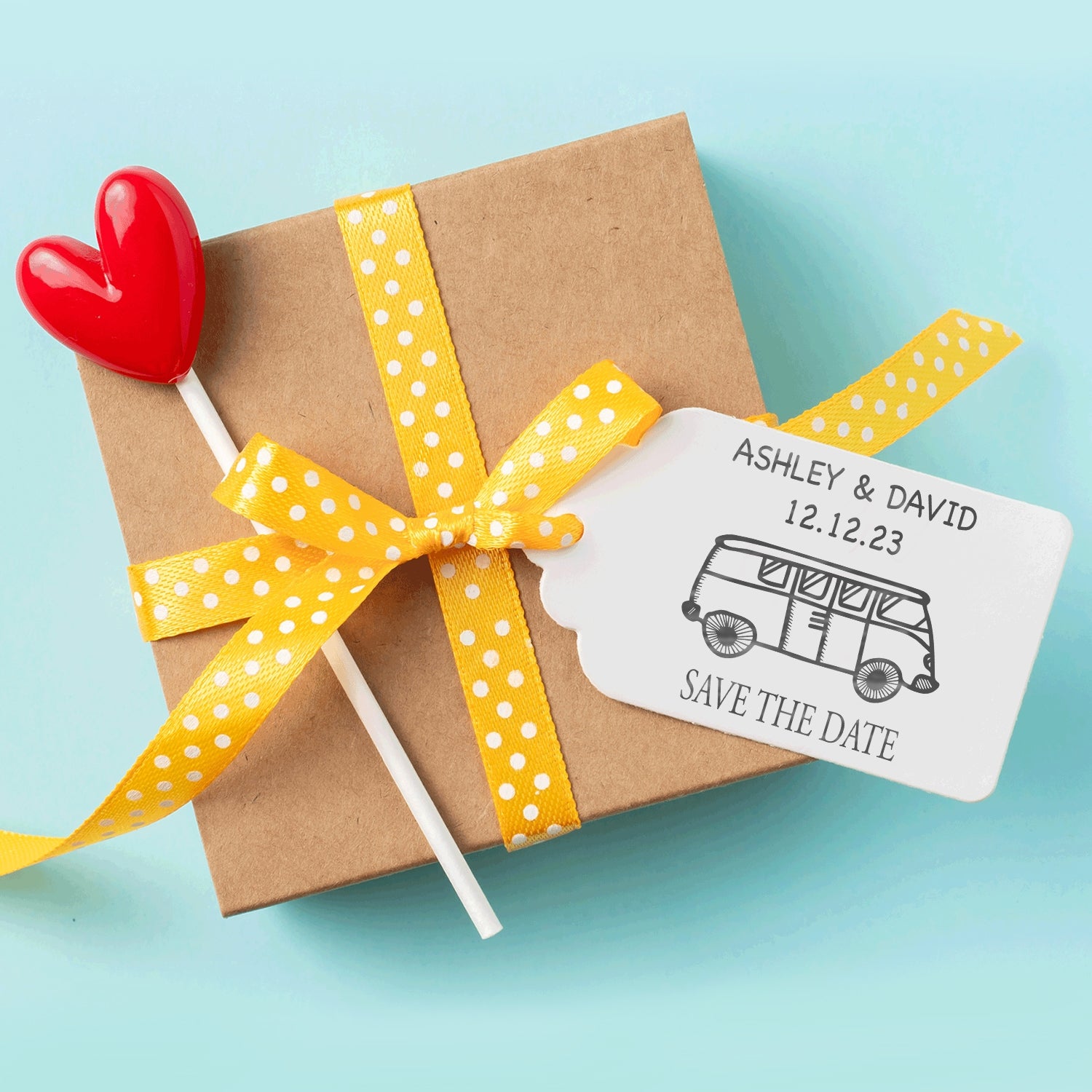 Custom Love Bus Wedding Save the Date Rubber Stamp wd1