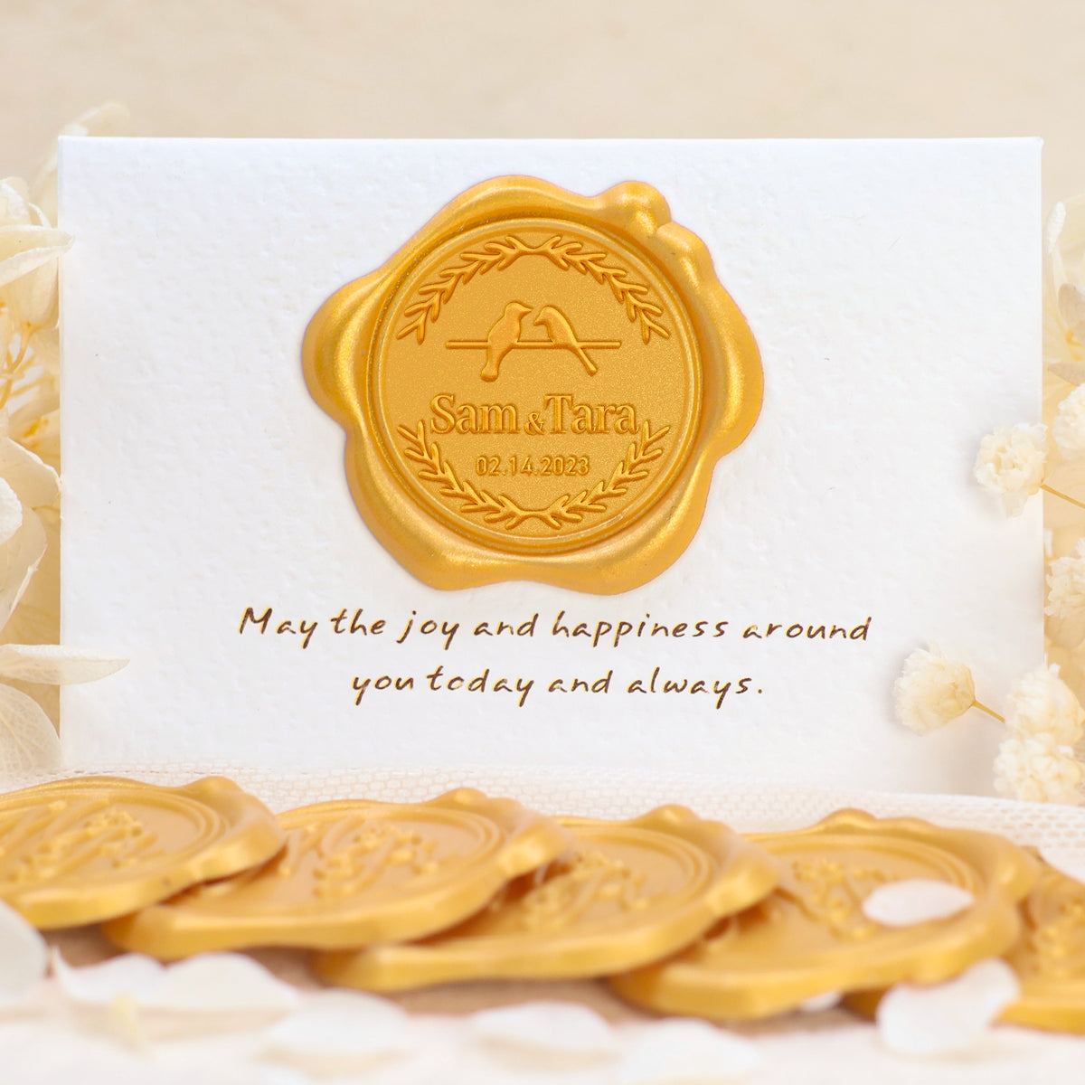 Custom Lovebirds Wedding Name and Date Wax Seal Stickers 1-10