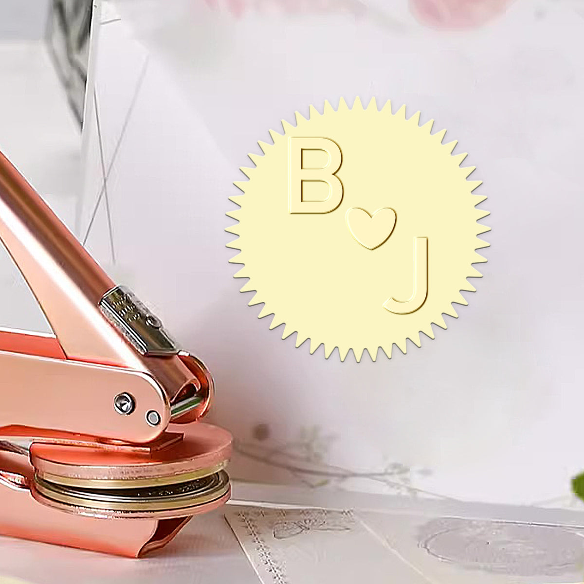 Custom Loving Heart with Diagonal Initials Minimalist Wedding Embosser 1-71