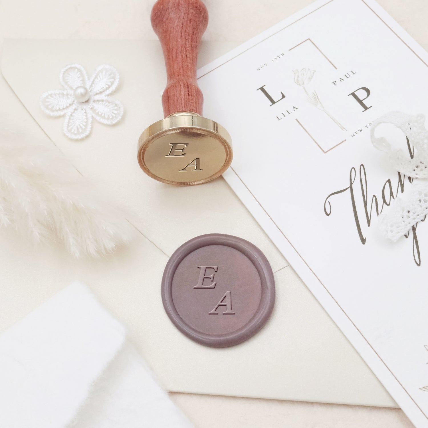 Custom Loving Heart with Horizontal Initials Minimalist Wedding Wax Seal Stamp-6 3