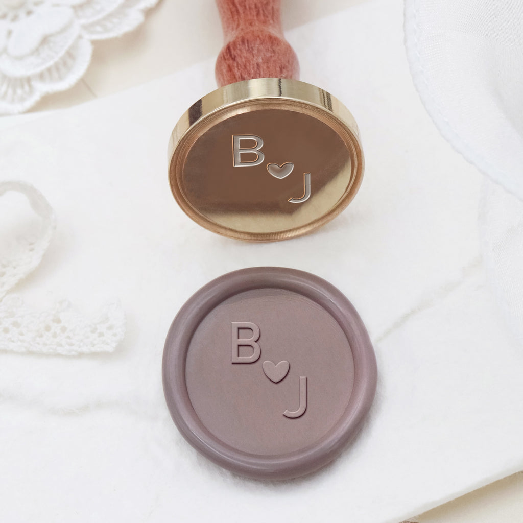 Custom Wax Seal Stamp - Custom Loving Heart with Diagonal initials Minimalist Wedding Wax Seal Stamp