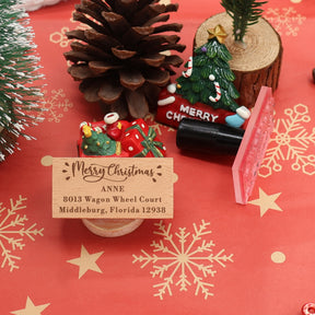 Custom Merry Christmas Rectangle Address Rubber Stamp1