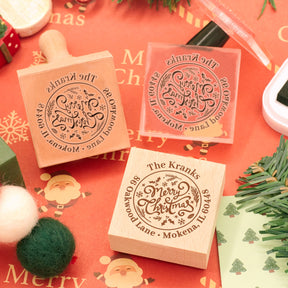 Custom Merry Christmas Text Address Rubber Stamp1