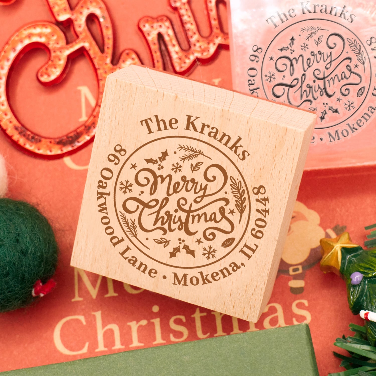 Custom Merry Christmas Text Address Rubber Stamp3