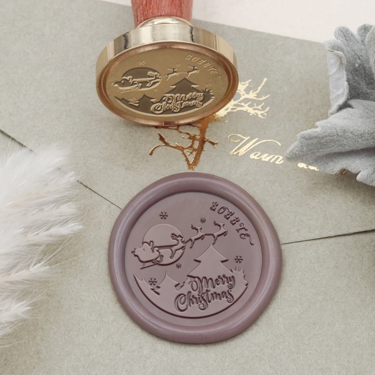 Custom Moon Sleigh Reindeer Christmas Name Wax Seal Stamp