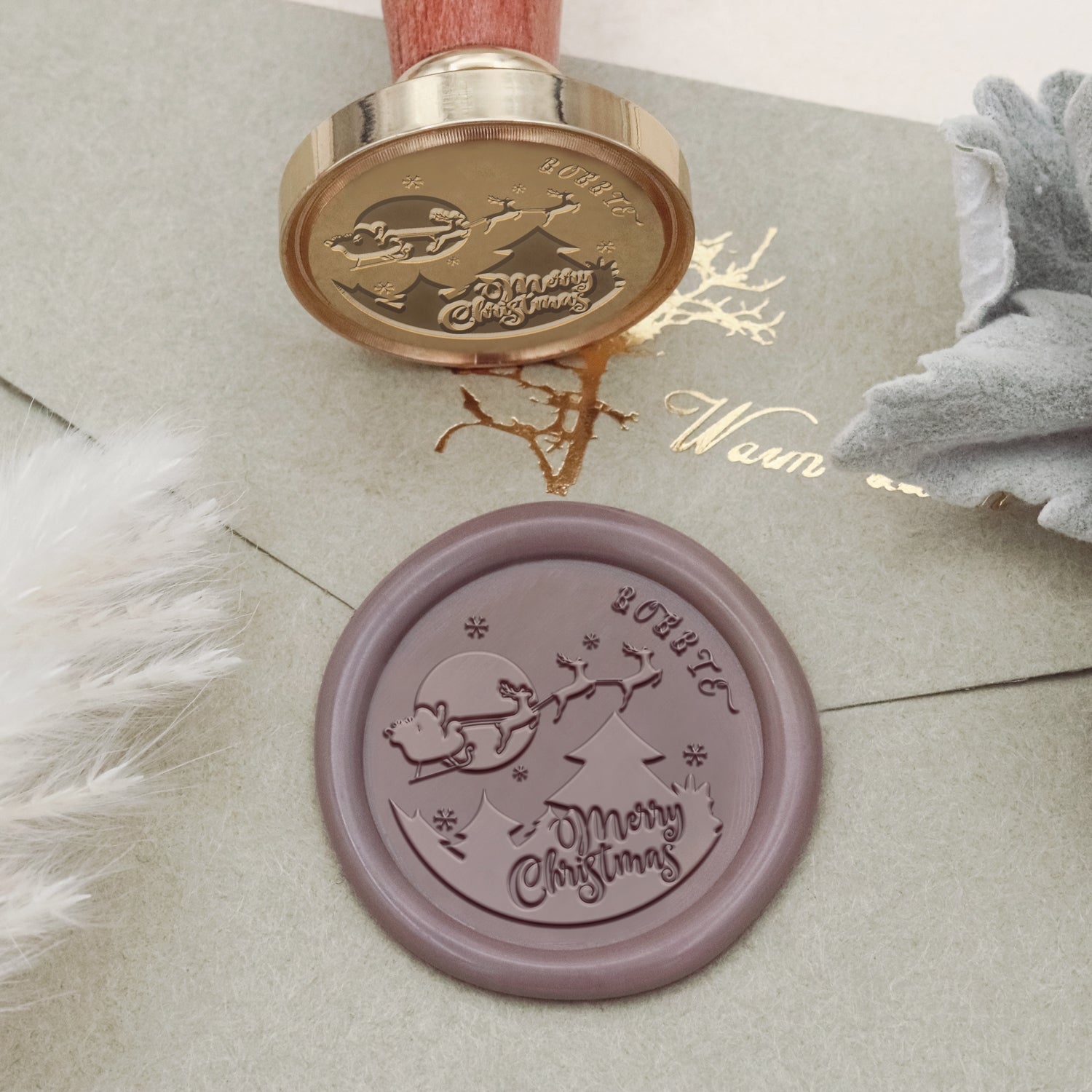 Custom Moon Sleigh Reindeer Christmas Name Wax Seal Stamp