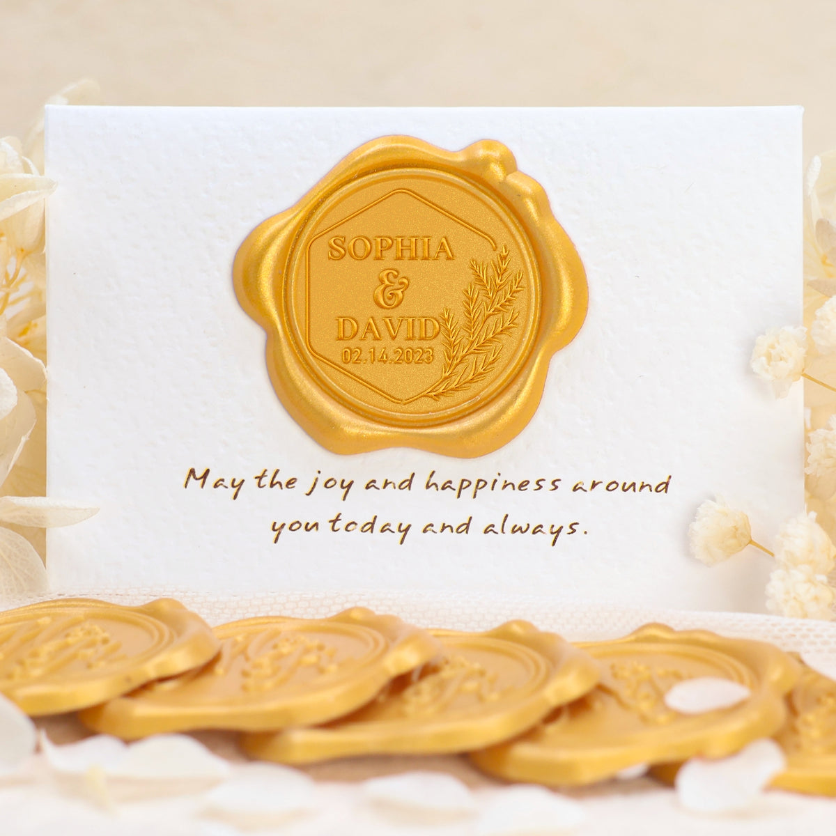 Custom Olive Branch Wedding Name and Date Wax Seal Stickers 1-9