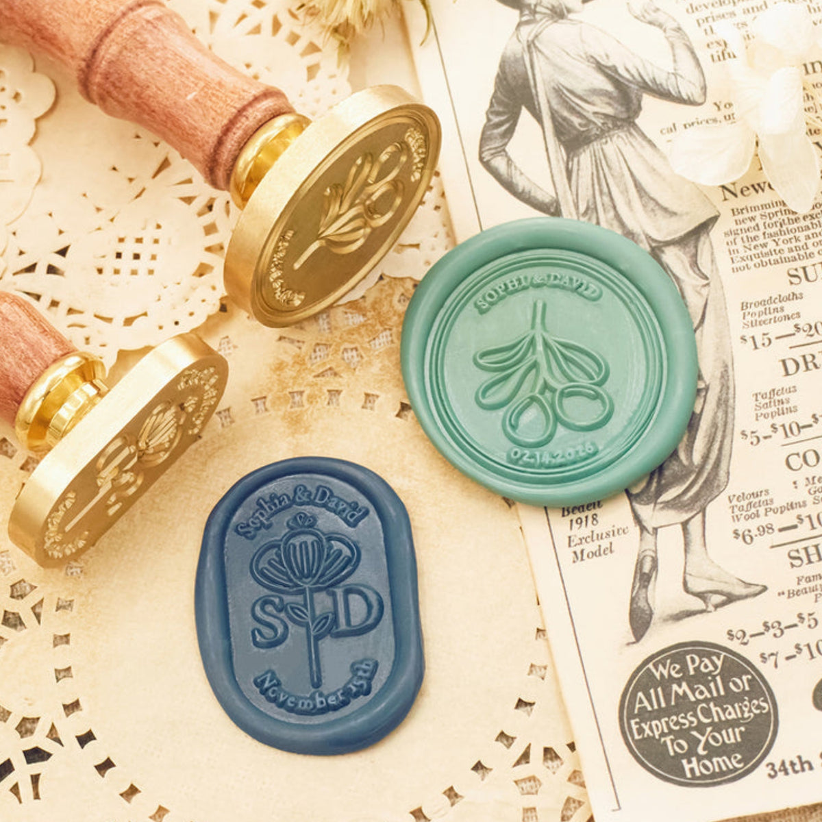 Custom Oval Wedding Wax Seal Stamp (27 Designs) 31