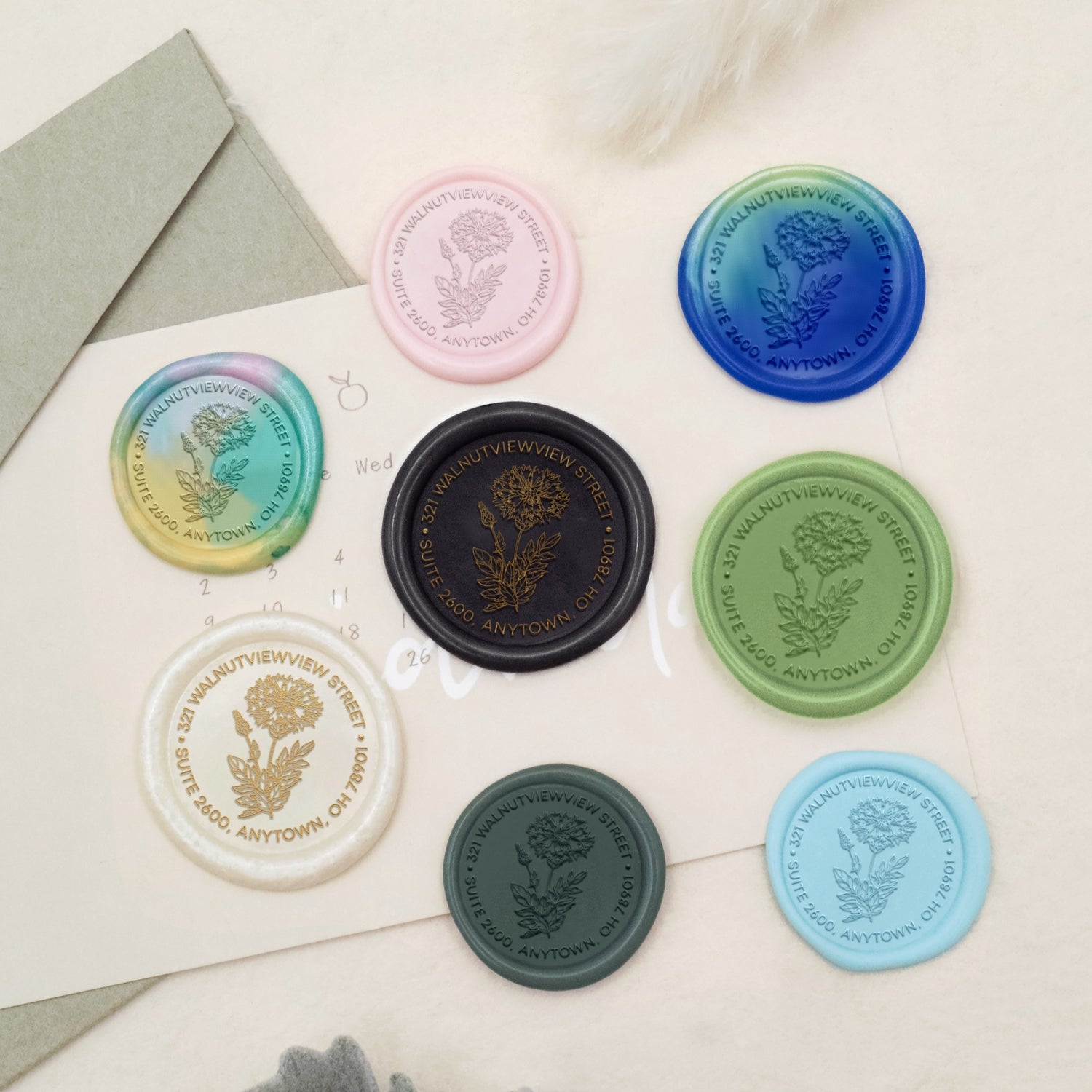 Custom Peony Address Wax Seal Stamp-5 3
