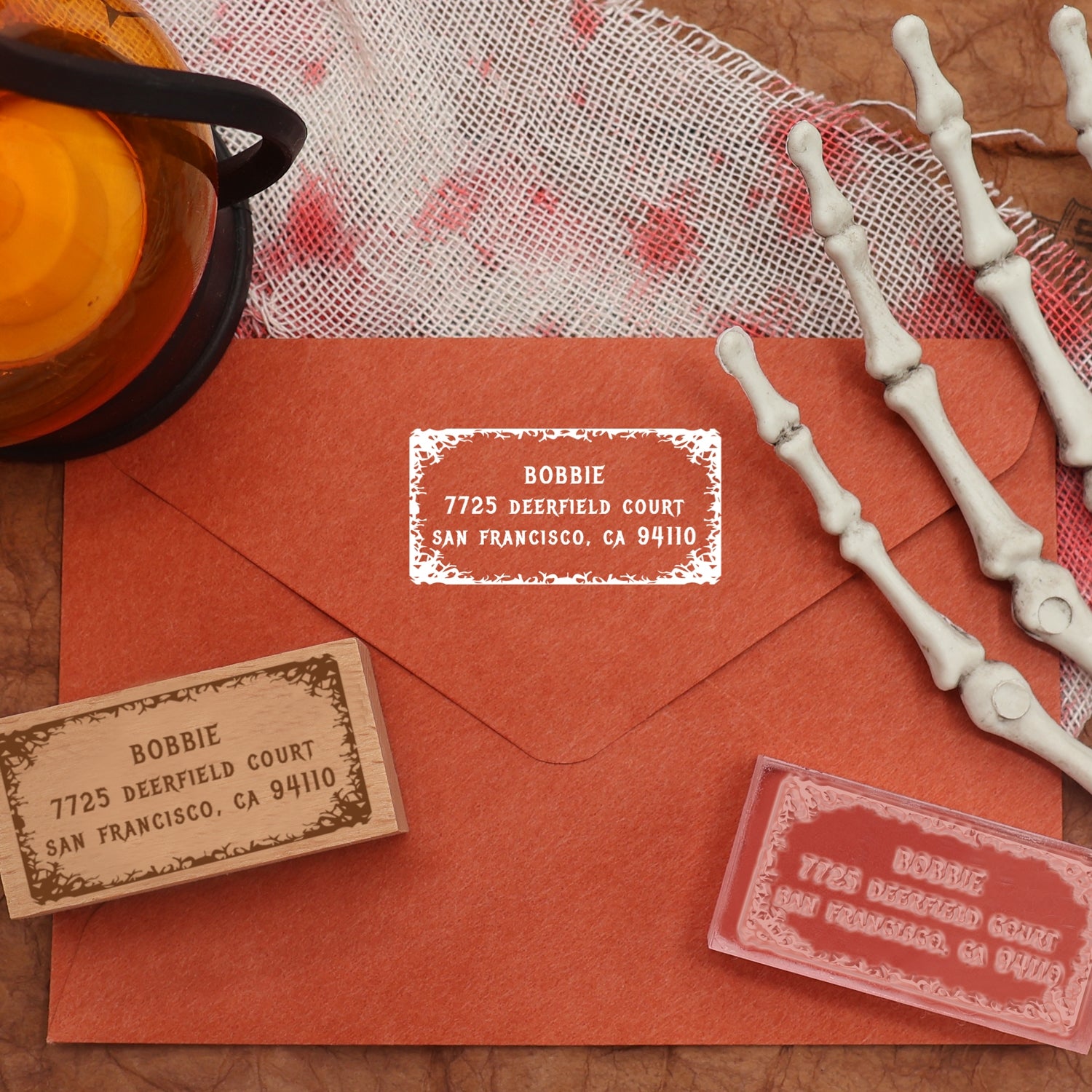 Custom Rectangular Holloween Address Return Rubber Stamp - Style 2