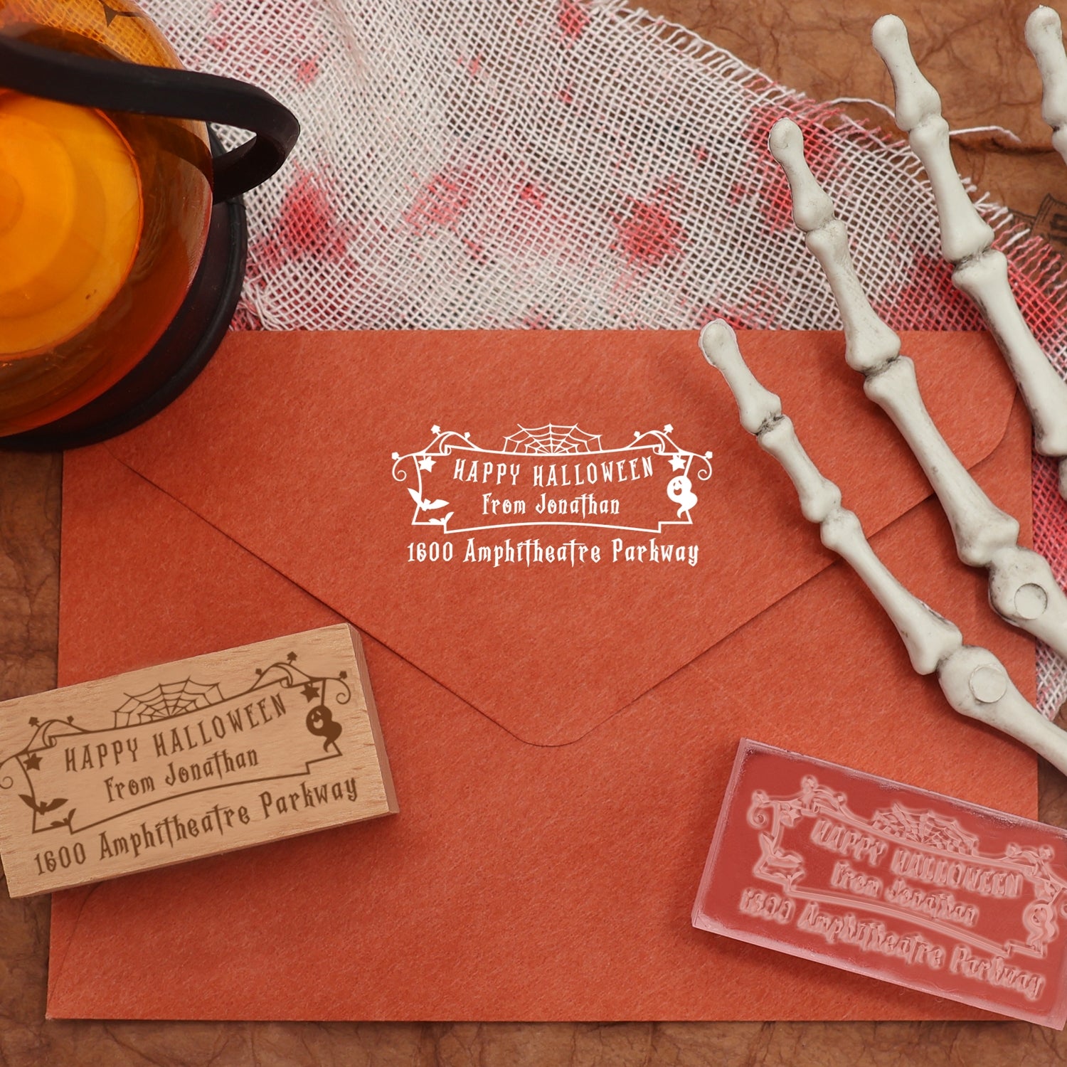 Custom Rectangular Holloween Address Return Rubber Stamp (27 Designs)