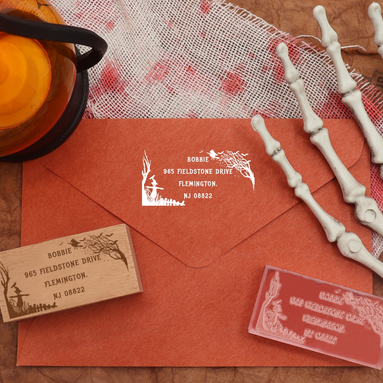 Custom Rectangular Holloween Address Return Rubber Stamp (27 Designs)-10 4