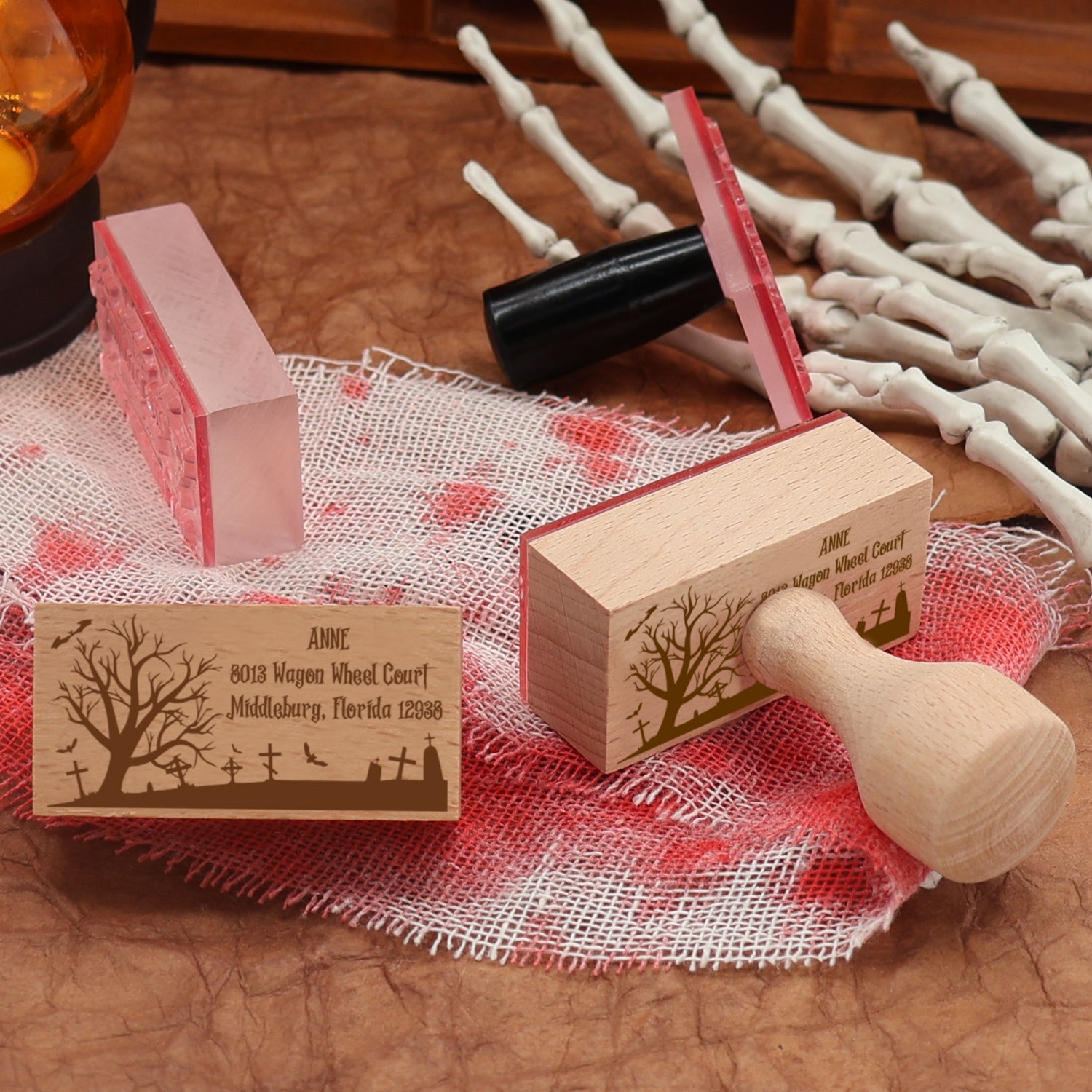 Custom Rectangular Holloween Address Return Rubber Stamp (27 Designs)-13 2