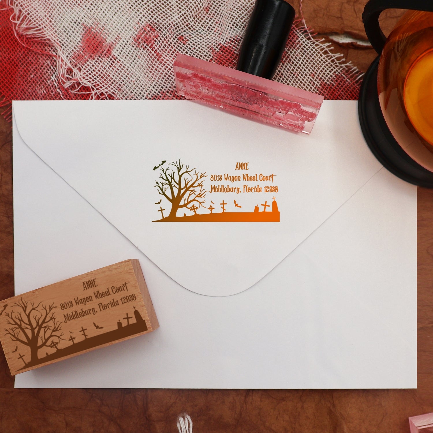 Custom Rectangular Holloween Address Return Rubber Stamp (27 Designs)-13 3