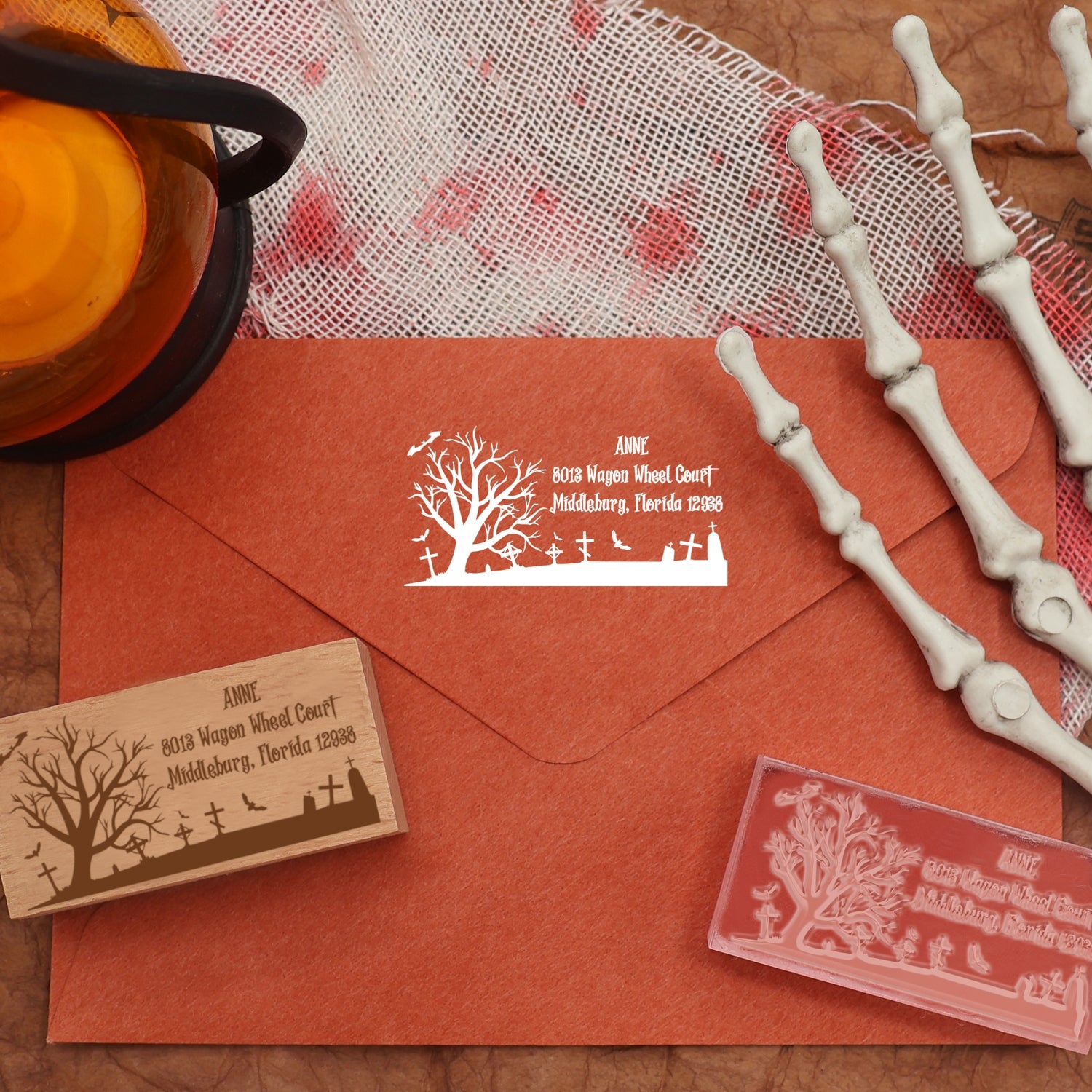 Custom Rectangular Holloween Address Return Rubber Stamp (27 Designs)-13 4