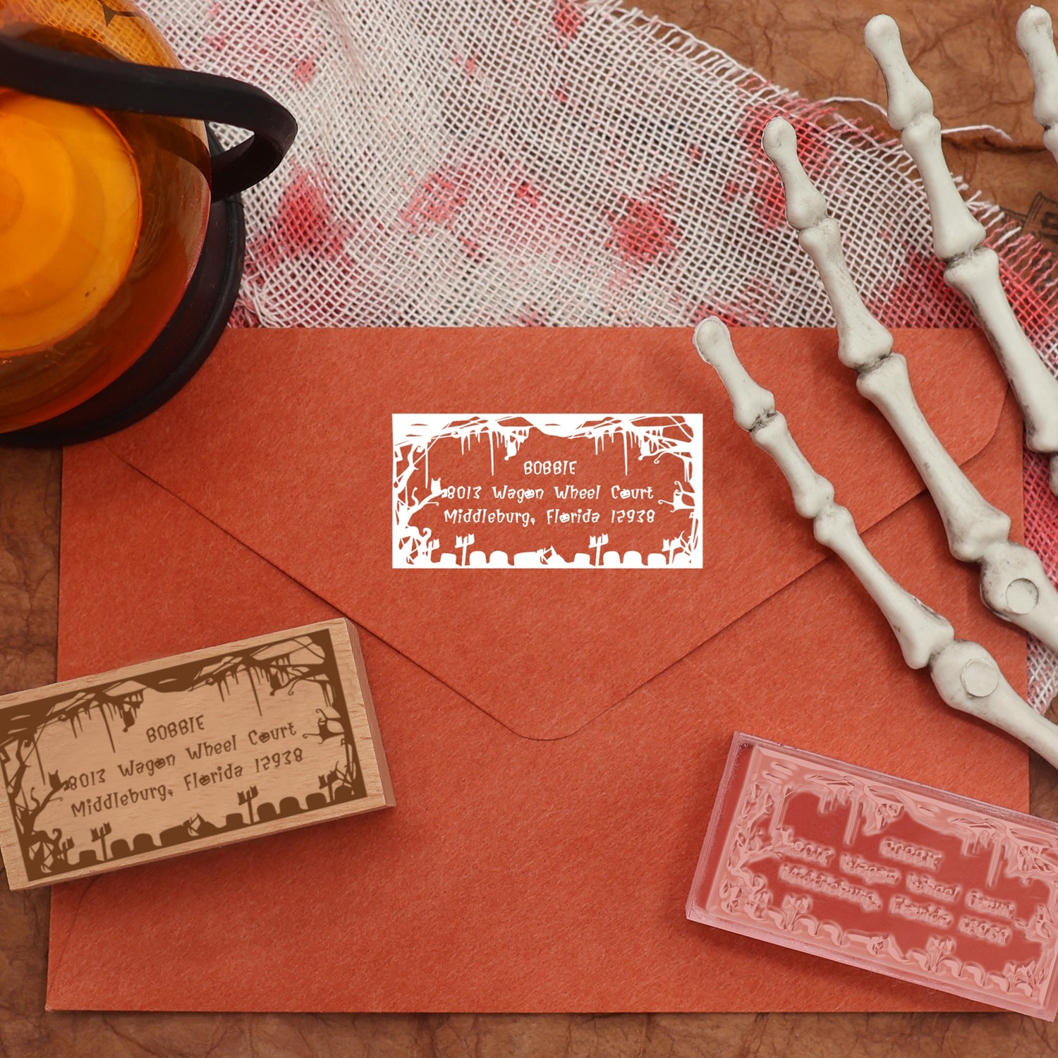 Custom Rectangular Holloween Address Return Rubber Stamp (27 Designs)-16 4