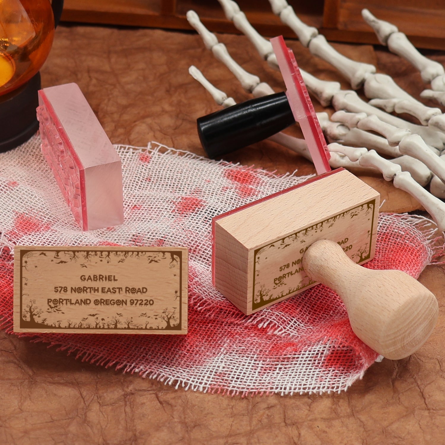 Custom Rectangular Holloween Address Return Rubber Stamp (27 Designs)-17 2