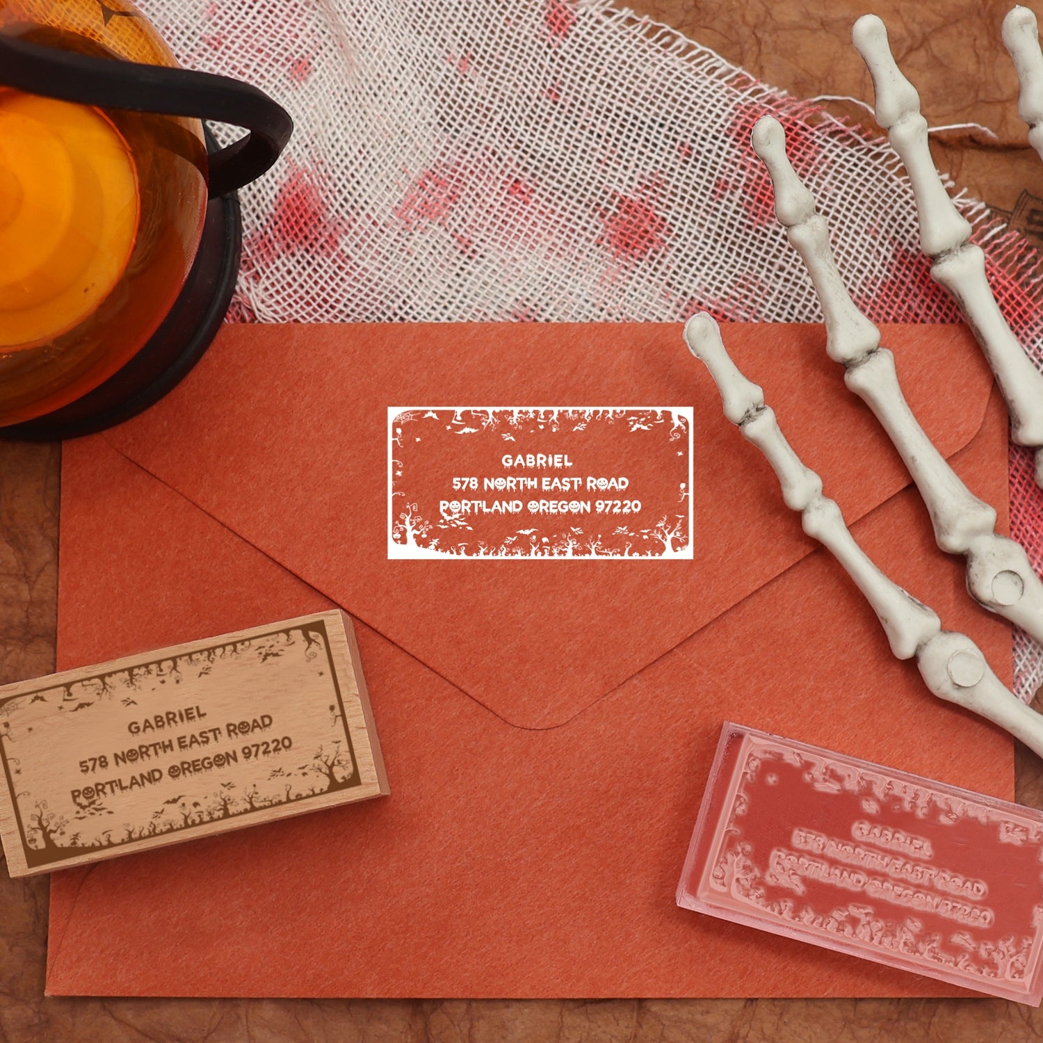 Custom Rectangular Holloween Address Return Rubber Stamp (27 Designs)-17 4