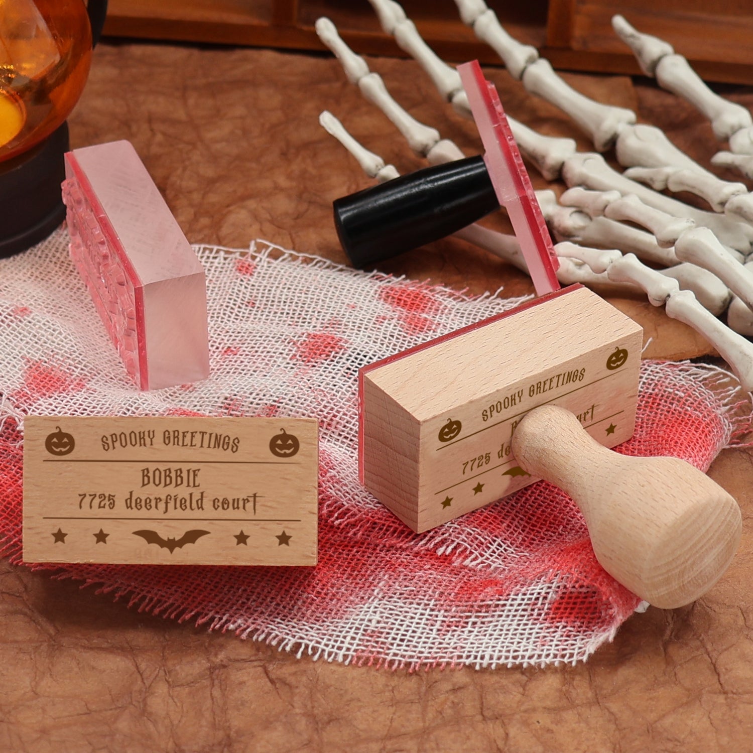 Custom Rectangular Holloween Address Return Rubber Stamp (27 Designs)-19 2