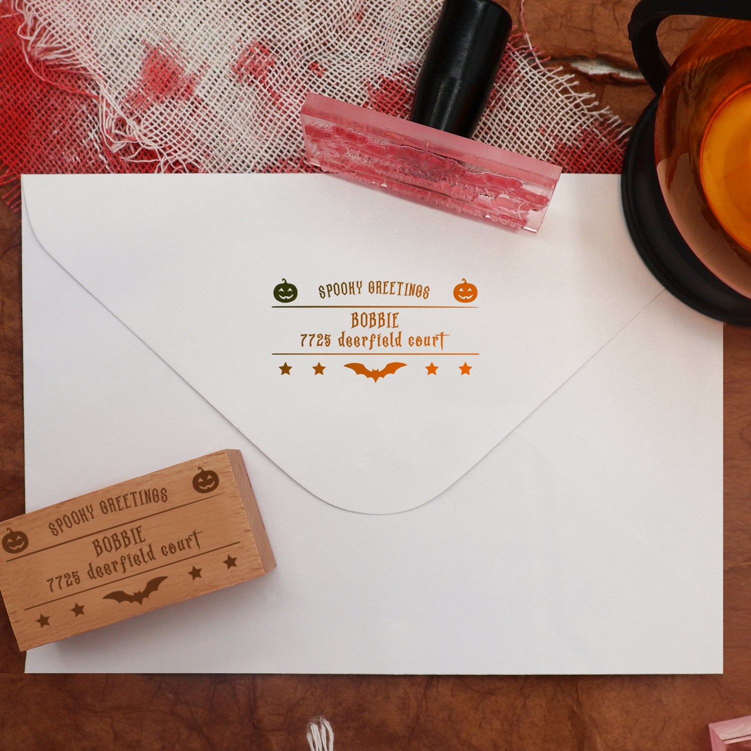 Custom Rectangular Holloween Address Return Rubber Stamp (27 Designs)-19 3