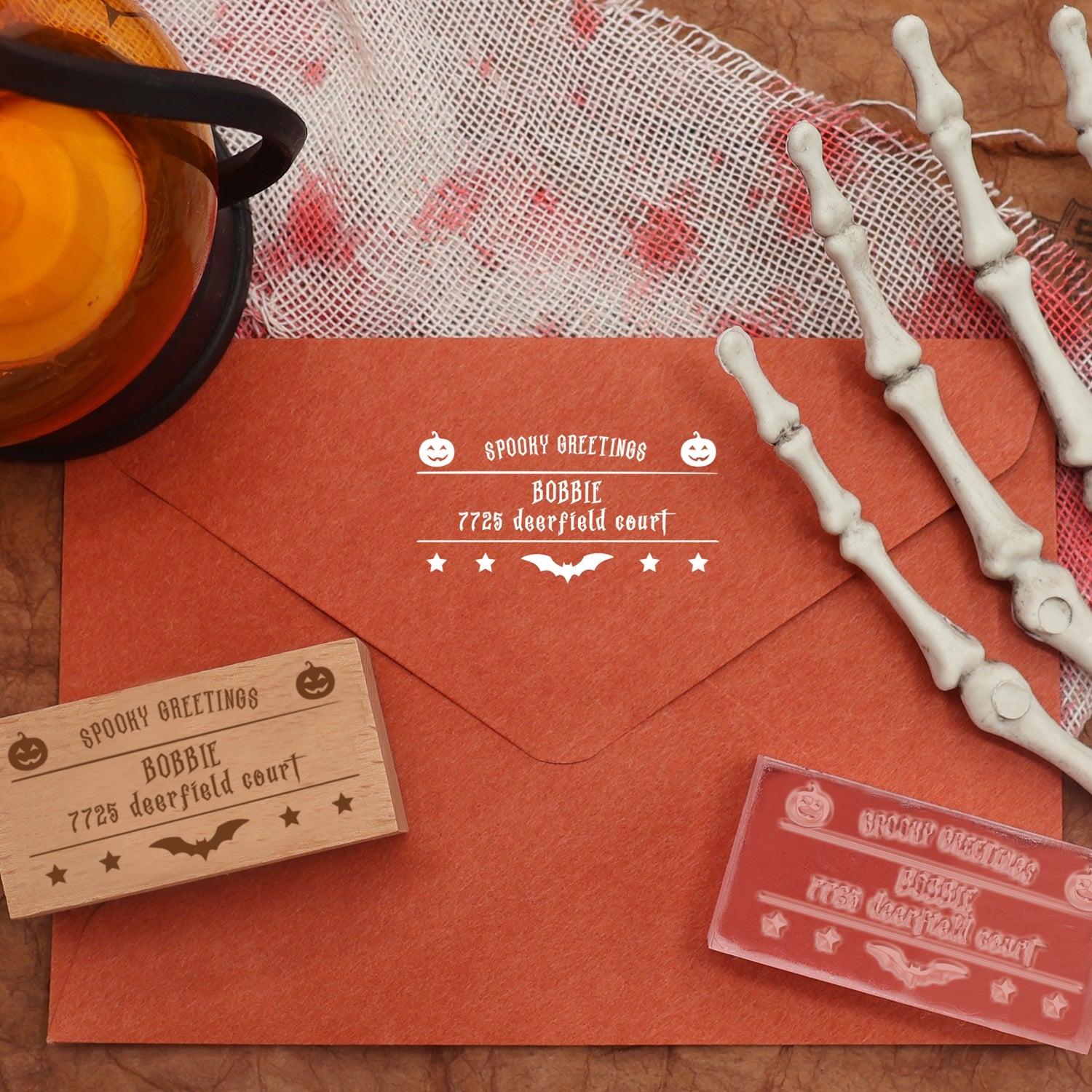 Custom Rectangular Holloween Address Return Rubber Stamp (27 Designs)-19 4