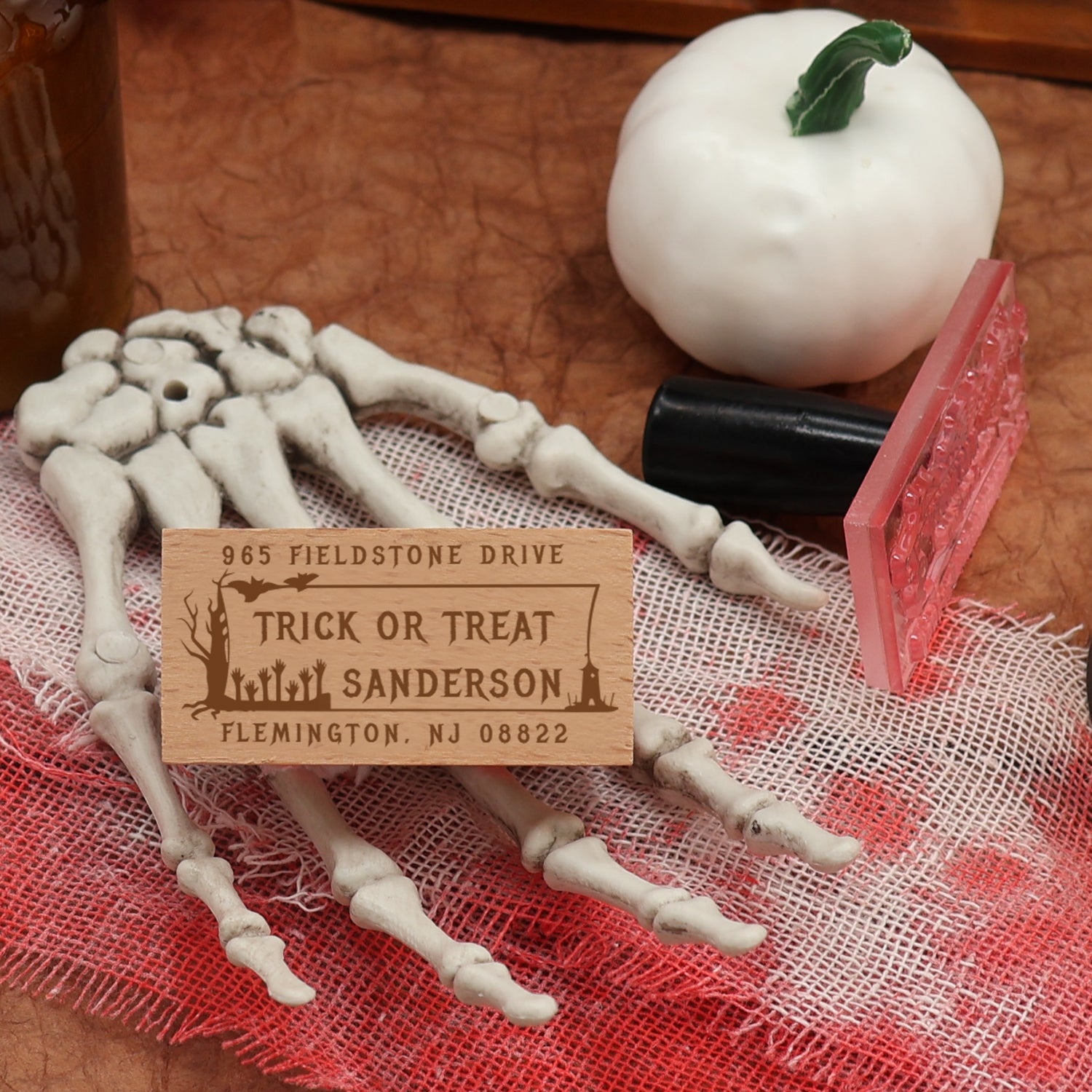 Custom Rectangular Holloween Address Return Rubber Stamp (27 Designs)-3 1