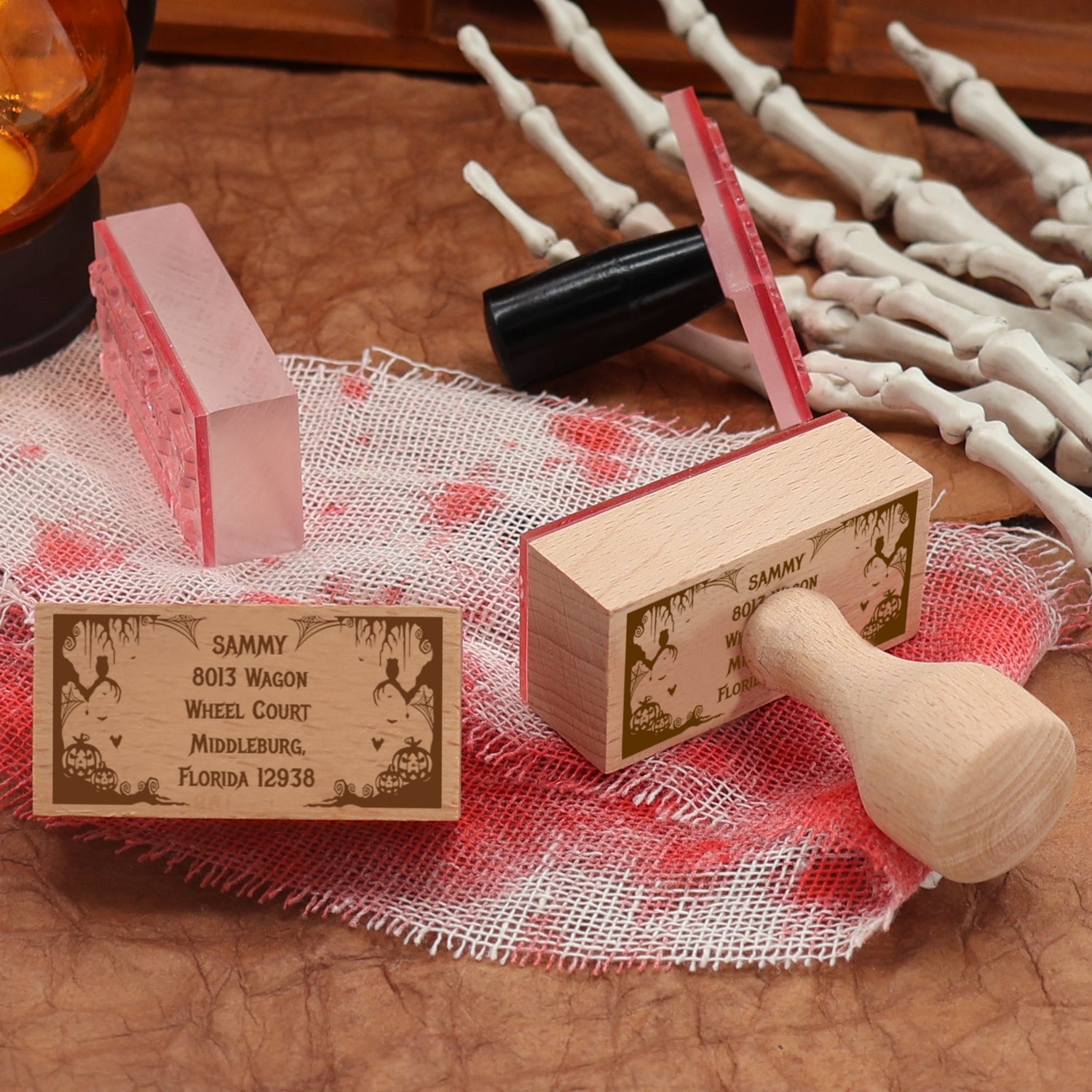 Custom Rectangular Holloween Address Return Rubber Stamp (27 Designs)-4 2