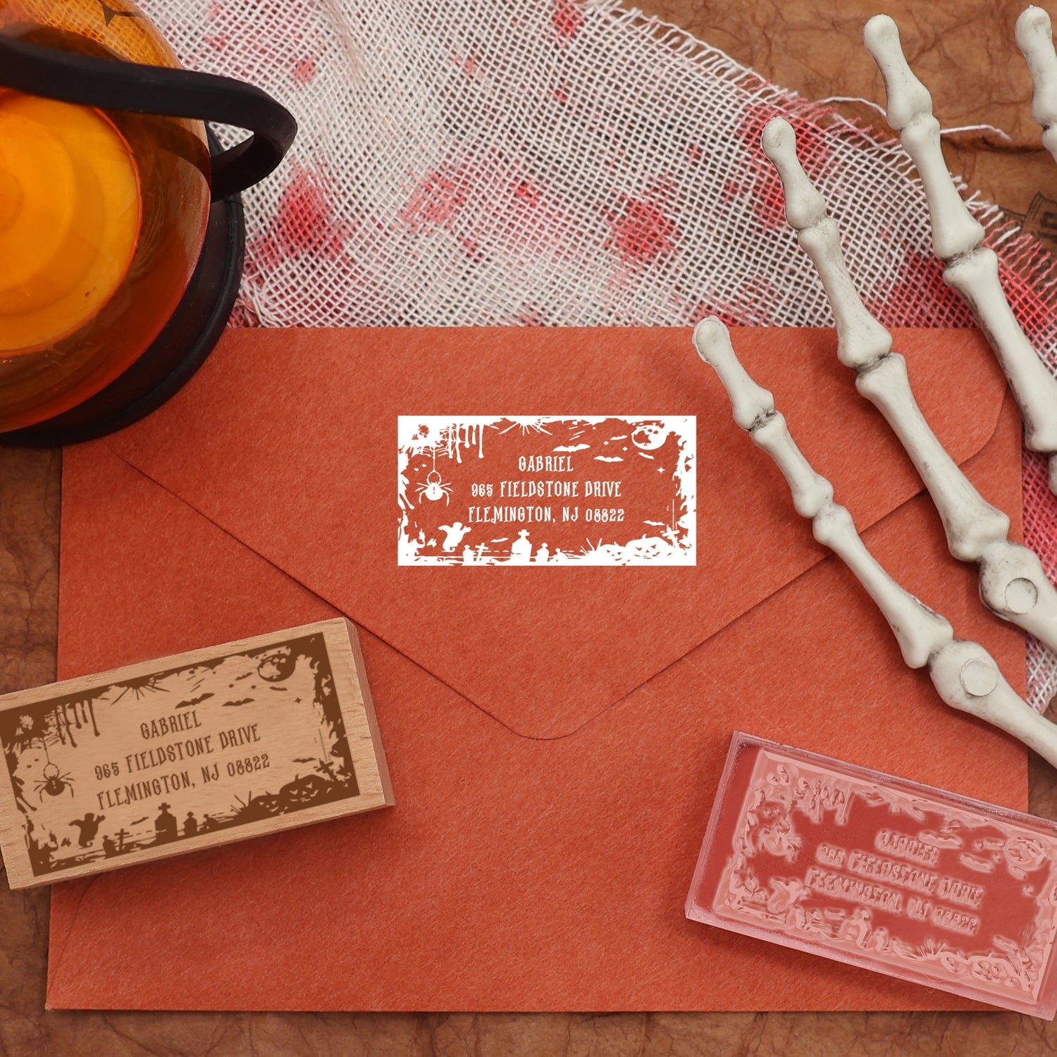 Custom Rectangular Holloween Address Return Rubber Stamp (27 Designs)-6 4