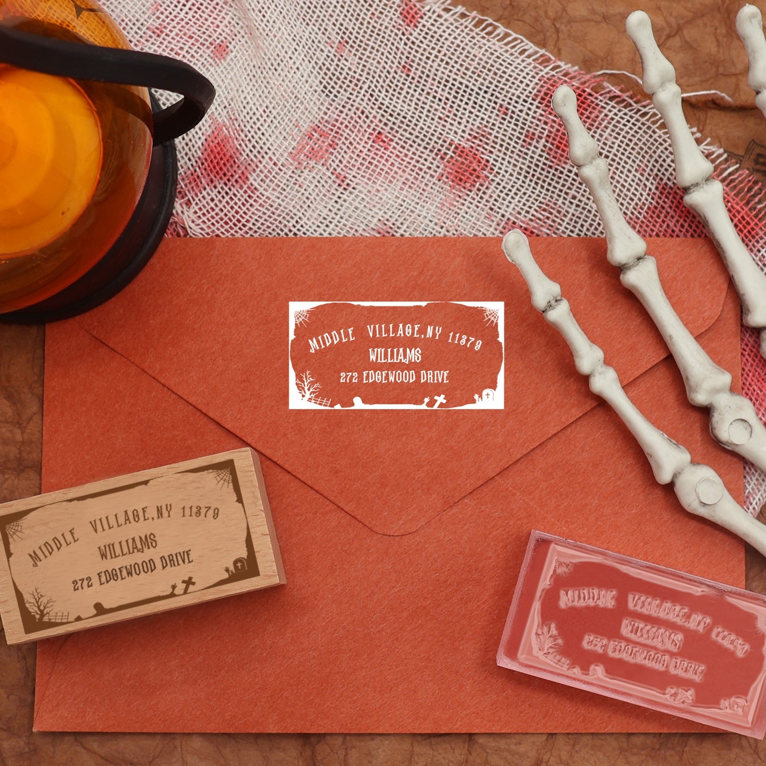 Custom Rectangular Holloween Address Return Rubber Stamp (27 Designs)-8 4