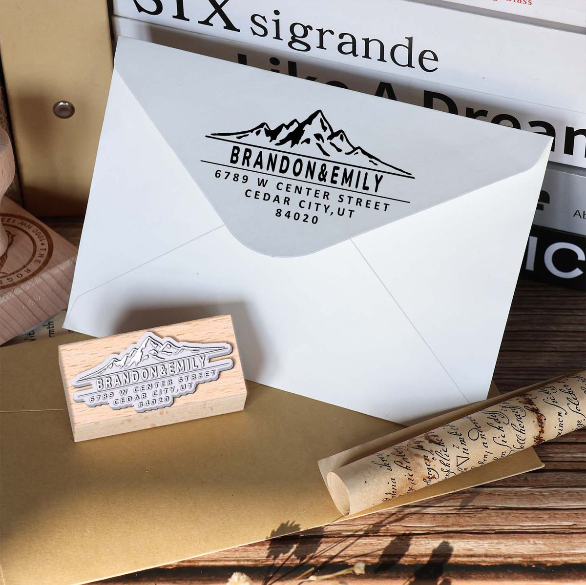 Custom Rocky Mountains Address Wooden Rubber Stamp1